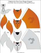 Printable pattern for fox paper cone finger puppet - colored