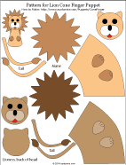 Printable pattern for lion paper cone finger puppet
