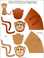 Printable pattern for monkey paper cone finger puppet - colored