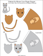Printable pattern for mouse paper cone finger puppet - colored