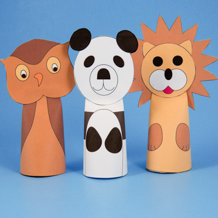 Owl, panda and lion finger puppets