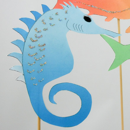 Seahorse stick puppet with glitter