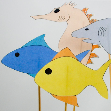 Stick puppets - fish, seahorse and shark