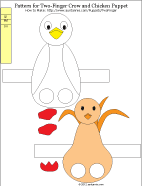 Printable pattern for two-finger crow and chicken puppets - medium-size