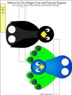 Printable pattern for two-finger crow and peacock puppets - medium-size