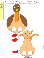 Printable pattern for two-finger emu and chicken puppets - medium-size
