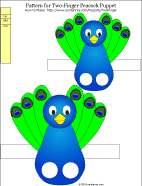 Printable pattern for two-finger peacock puppet