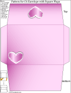 Printable pattern for C6 envelope, square flap, pink with hearts
