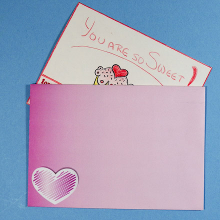 C6 envelope (pink with hearts) and Valentine