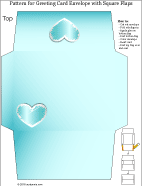 Printable pattern for A2 invitation envelope, square flap, bluie with hearts