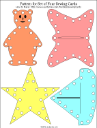 Printable pattern for bear, butterfly, start and sailboat sewing cards