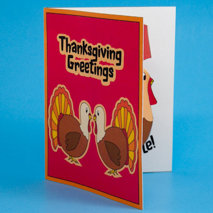 Thanksgiving Greetings card with larger turkey pop-up