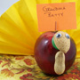 Turkey place card made from an apple and a napkin