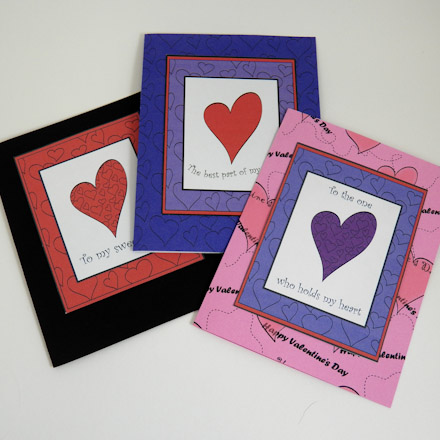 Example cards made using heart embellishments and heartfelt messages