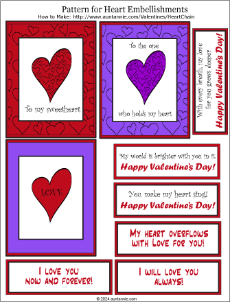 Heart embellishments and messages for Valentines